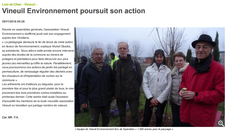 Nr 2016 11 29 vineuil environnement poursuit son action